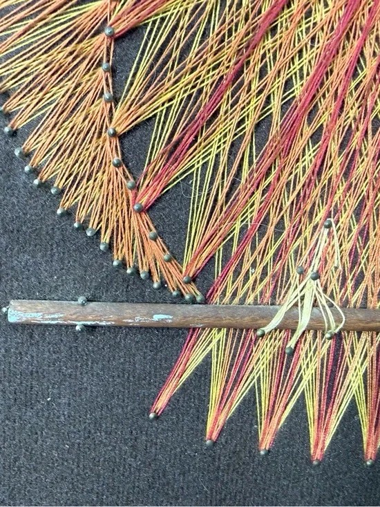 Vintage Handcrafted Owl String Art Wall Decor Yellow & Orange MCM - Picture 2 of 9